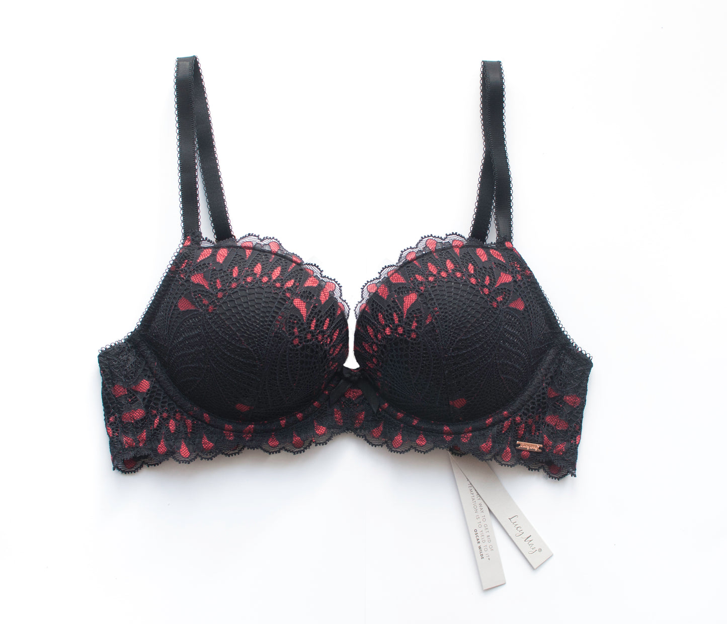 Black & red lace Lucy May Maybella Demi Plunge padded bra