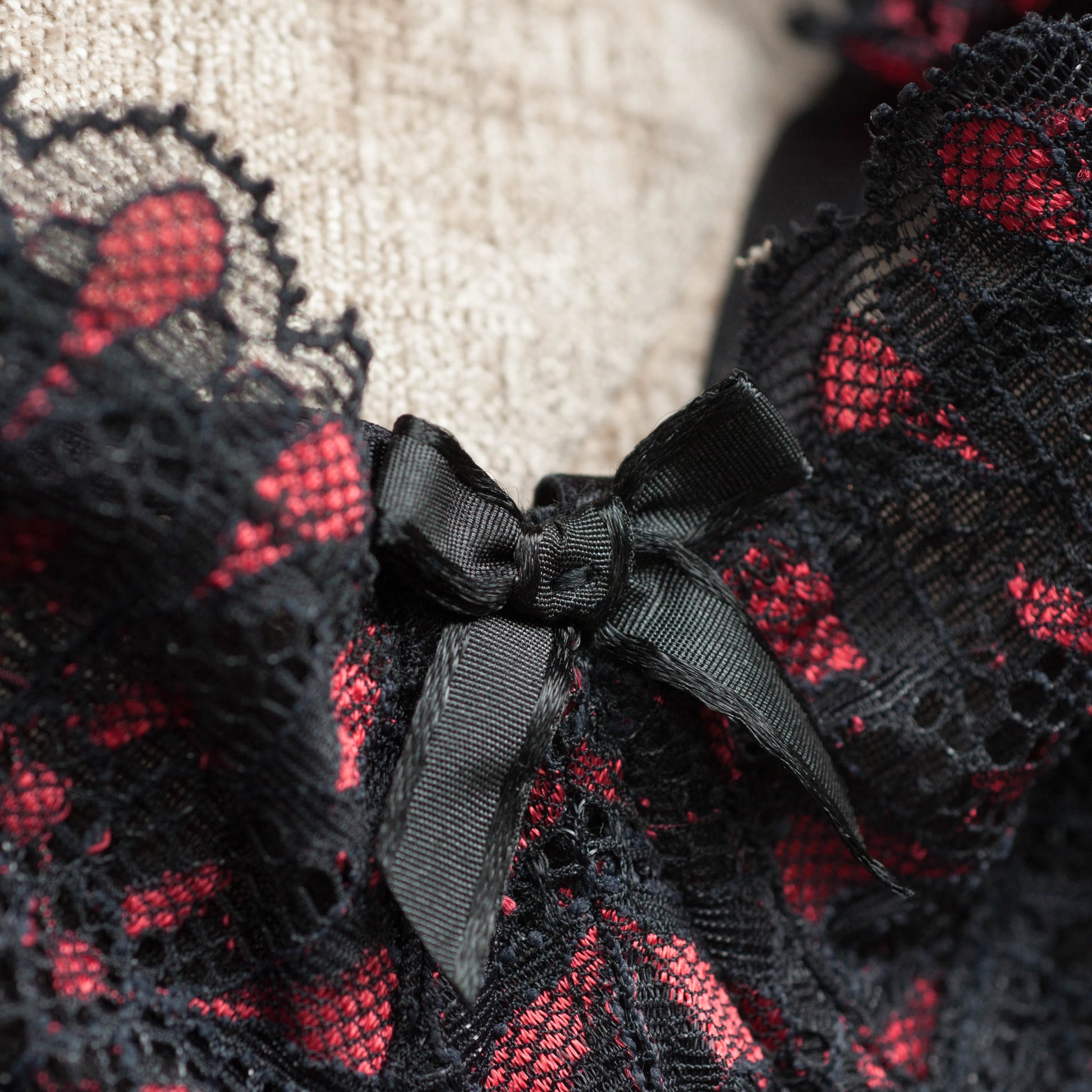 Black & red lace Lucy May Maybella Non-Padded Bra detail
