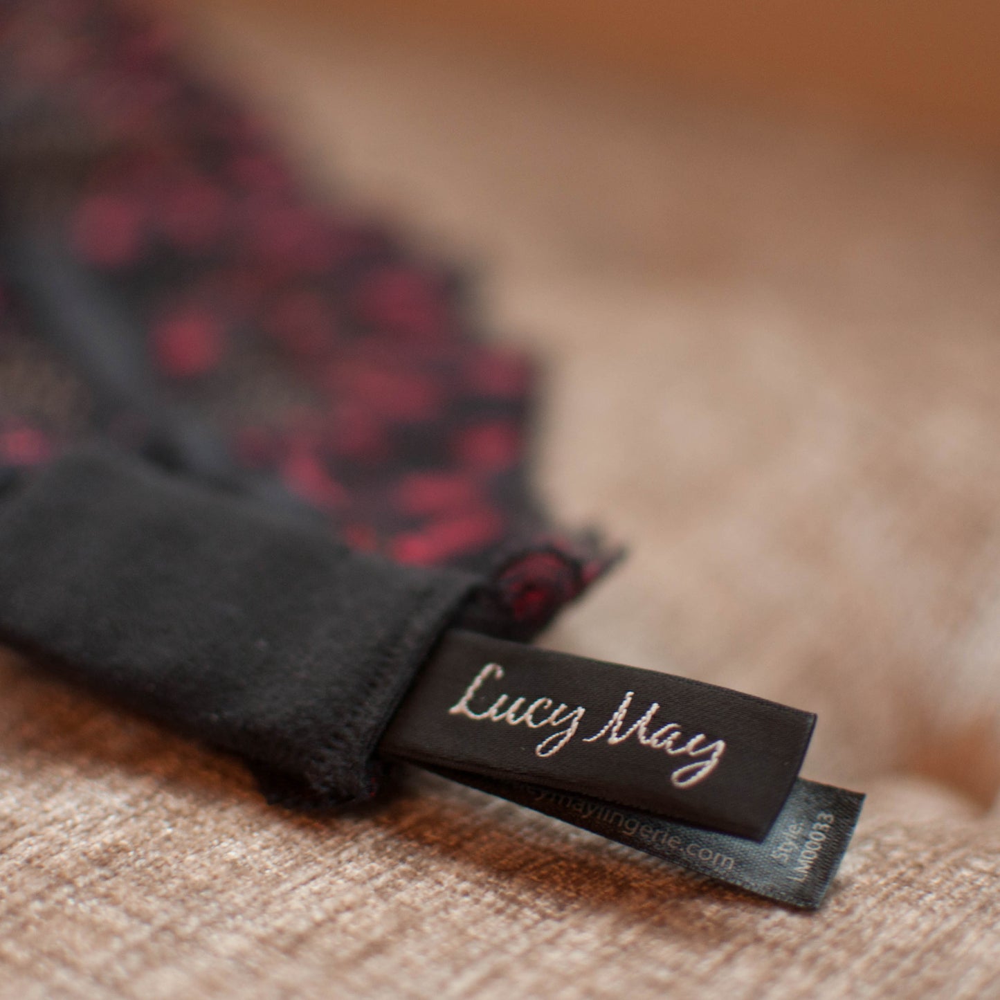 Black & red lace Lucy May Maybella Suspender woven label