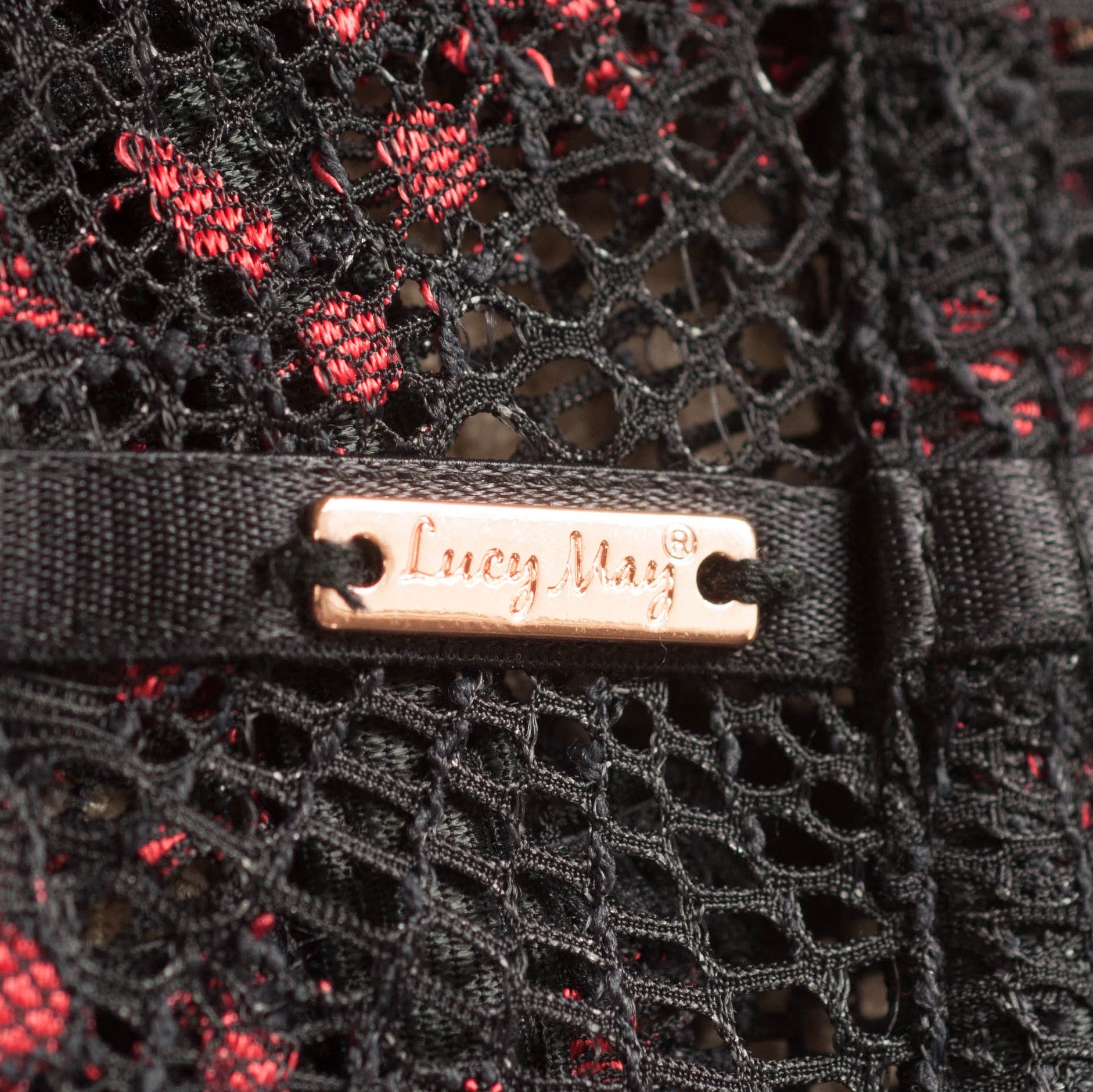Black & red lace Lucy May Maybella Suspender rose gold tab